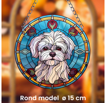 Allernieuwste.nl® Ronde Raamhanger Raamdecoratie Maltezer Hond met Ketting - 15 cm