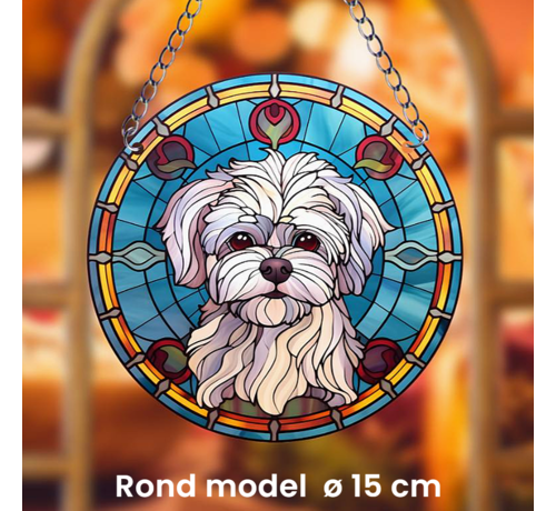 Allernieuwste.nl® Raamhanger Raamdecoratie Maltezer Hond - Kleurige Zonnevanger Rond Acryl met Ketting - Honden - Suncatcher Rond model 15 cm %%