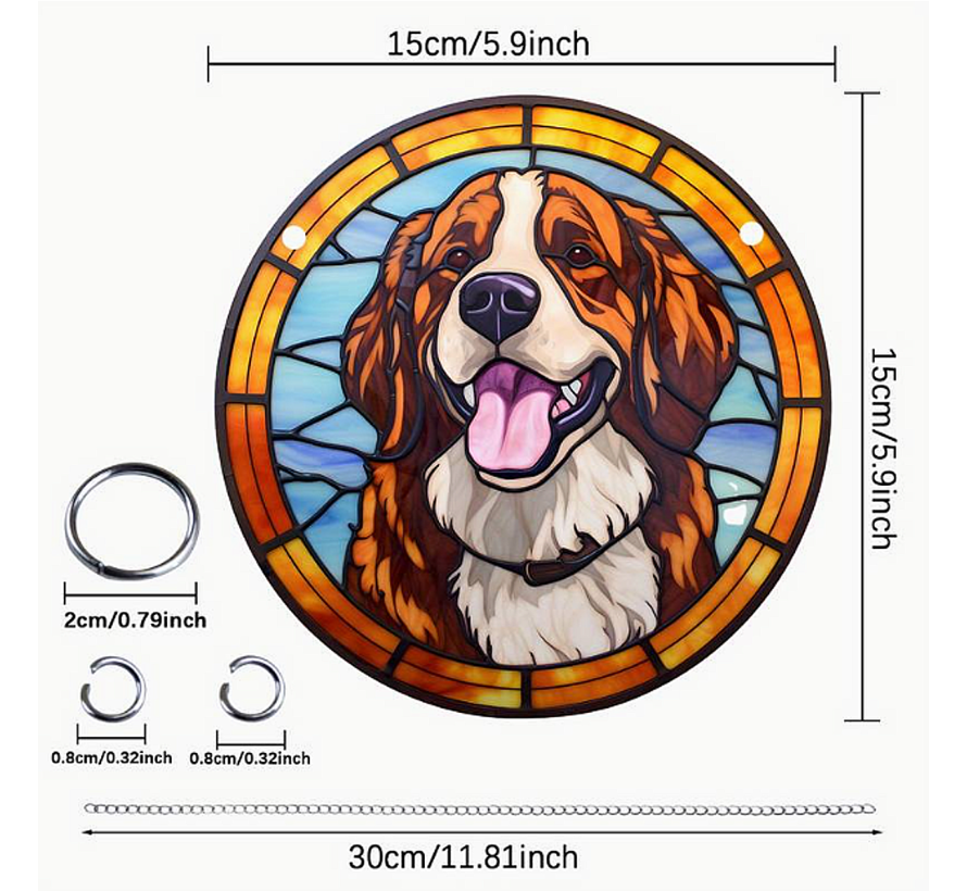 Raamhanger Raamdecoratie Berner Sennenhond Hond - Kleurige Zonnevanger Rond Acryl met Ketting - Honden - Suncatcher Rond model 15 cm %%