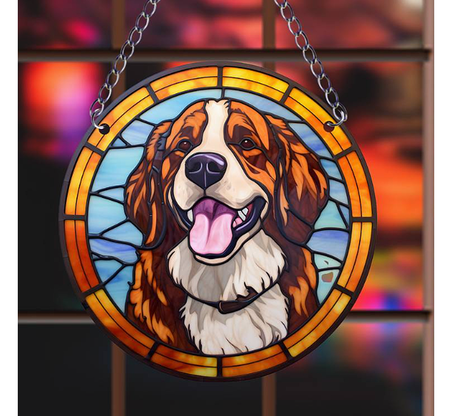 Raamhanger Raamdecoratie Berner Sennenhond Hond - Kleurige Zonnevanger Rond Acryl met Ketting - Honden - Suncatcher Rond model 15 cm %%