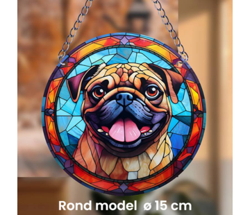 Allernieuwste.nl® Ronde Raamhanger Raamdecoratie Bulldog Hond met Ketting - 15 cm