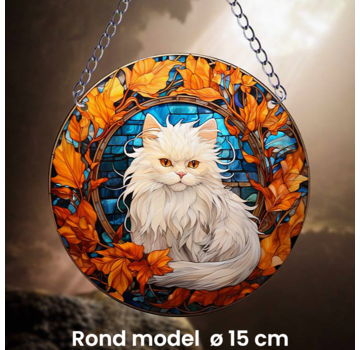 Allernieuwste.nl® Ronde Raamhanger Raamdecoratie Witte Poes Katje - 15 cm