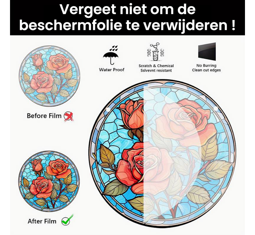 Raamhanger Raamdecoratie Rode Rozen - Kleurige Zonnevanger Rond Acryl met Ketting - Bloemen - Suncatcher Rond model 15 cm %%