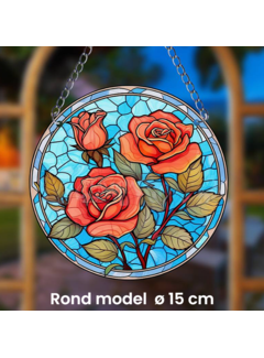 Allernieuwste.nl® Ronde Raamhanger Raamdecoratie Rode Rozen met ketting- 15 cm