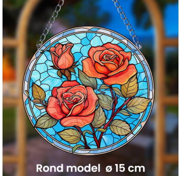 Allernieuwste.nl® Ronde Raamhanger Raamdecoratie Rode Rozen met ketting- 15 cm