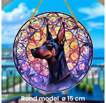 Allernieuwste.nl® Ronde Raamhanger Raamdecoratie Dobermann met Ophangtouw - 15 cm