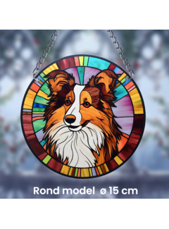 Allernieuwste.nl® Ronde Raamhanger Raamdecoratie Border Collie met Ketting - 15 cm