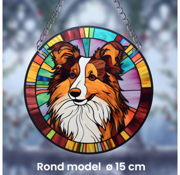 Allernieuwste.nl® Ronde Raamhanger Raamdecoratie Border Collie met Ketting - 15 cm