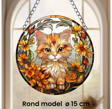 Allernieuwste.nl® Ronde Raamhanger Raamdecoratie Kleine Kitten met Ketting - 15 cm
