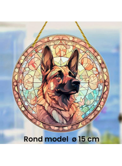 Allernieuwste.nl® Ronde Raamhanger Raamdecoratie Herdershond met Ophangtouw - 15 cm