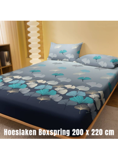 Allernieuwste.nl® Luxe Zachte Hoeslaken GINKGO-print - Polyester - 200 x 220 cm