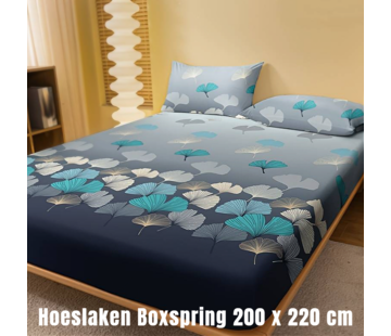 Allernieuwste.nl® Luxe Zachte Hoeslaken GINKGO-print - Polyester - 200 x 220 cm