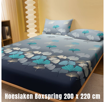 Allernieuwste.nl® Luxe Zachte Hoeslaken GINKGO-print - Polyester - 200 x 220 cm