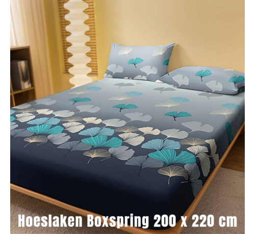 Allernieuwste.nl® Luxe Zachte Hoeslaken Polyester - Zacht Comfortabel GINKGO-print - Zonder Kussenslopen - Voor Boxspring en Waterbed - 200 x 220 cm %%