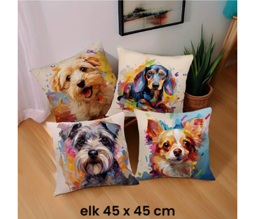 Allernieuwste.nl® 4 Stuks Kussenhoezen Lieve Puppies - 45 x 45 cm