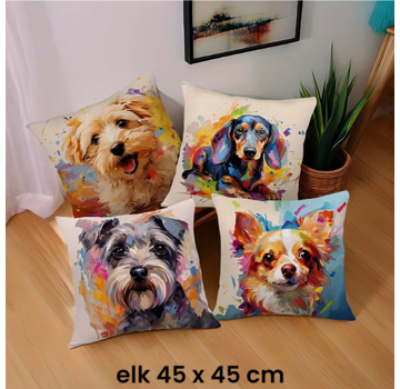 Allernieuwste.nl® 4 Stuks Kussenhoezen Lieve Puppies - 45 x 45 cm