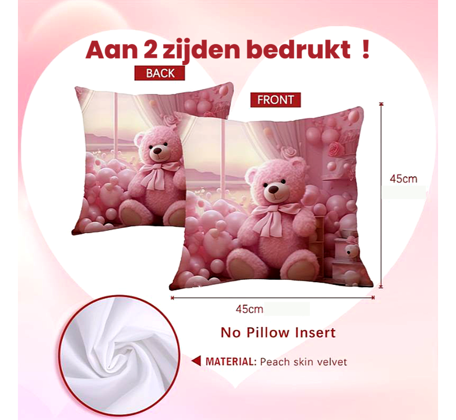 Allernieuwste.nl® Kussen Roze Knuffel Beer - Kinderkamer Kussenhoes Polyester - Kussenovertrek Lieve Roze Beer - Kleur 45 x 45 cm %%