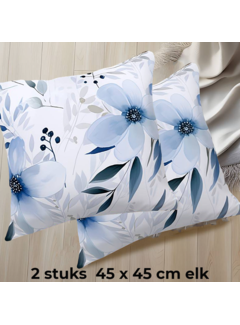 Allernieuwste.nl® 2 Stuks Kussenhoezen Frisse Blauwe Bloemen - 45 x 45 cm