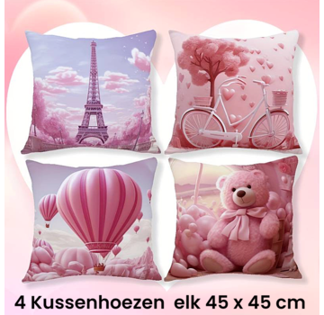 Allernieuwste.nl® 4 Stuks Kussenhoezen Roze Droom - 45 x 45 cm