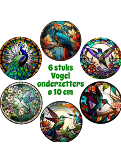 Allernieuwste.nl® 6 Stuks Luxe Ronde Kleurige Vogels Onderzetters voor Glazen - 10 cm