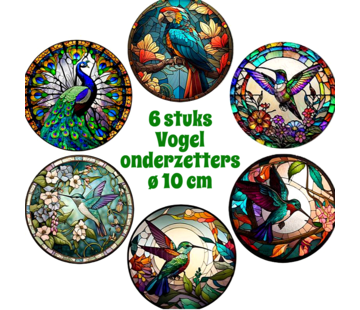 Allernieuwste.nl® 6 Stuks Luxe Ronde Kleurige Vogels Onderzetters voor Glazen - 10 cm
