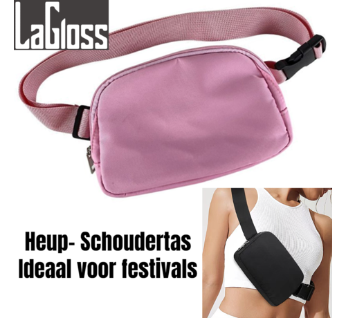 LaGloss® LaGloss® Ultieme Waterdichte Nylon Sport Heuptas Borsttas in Rose - Ideaal voor Festivals en Outdoor Activiteiten - Waterdicht - crossbody tas - 20.5 x 14x 5 cm - kleur Rose