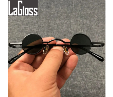 LaGloss® Steam Design Ronde Retro Zonnebril Zwart met Zwart montuur