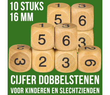 Allernieuwste.nl® 10 Stuks Houten CIJFER Dobbelstenen - 16 mm