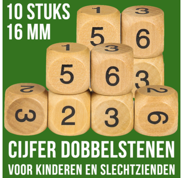 Allernieuwste.nl® 10 Stuks Houten CIJFER Dobbelstenen - 16 mm