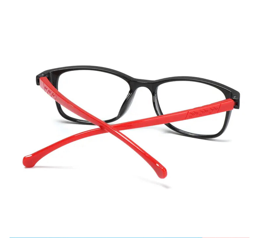 Allernieuwste.nl® Kinder Computerbril Zwart-Rood 3 - voor alle Beeldschermen met Anti Blauw Licht Glazen - Stralingsbescherming - Moderne Beeldschermbril - Model 3 Kind Zwart Rood