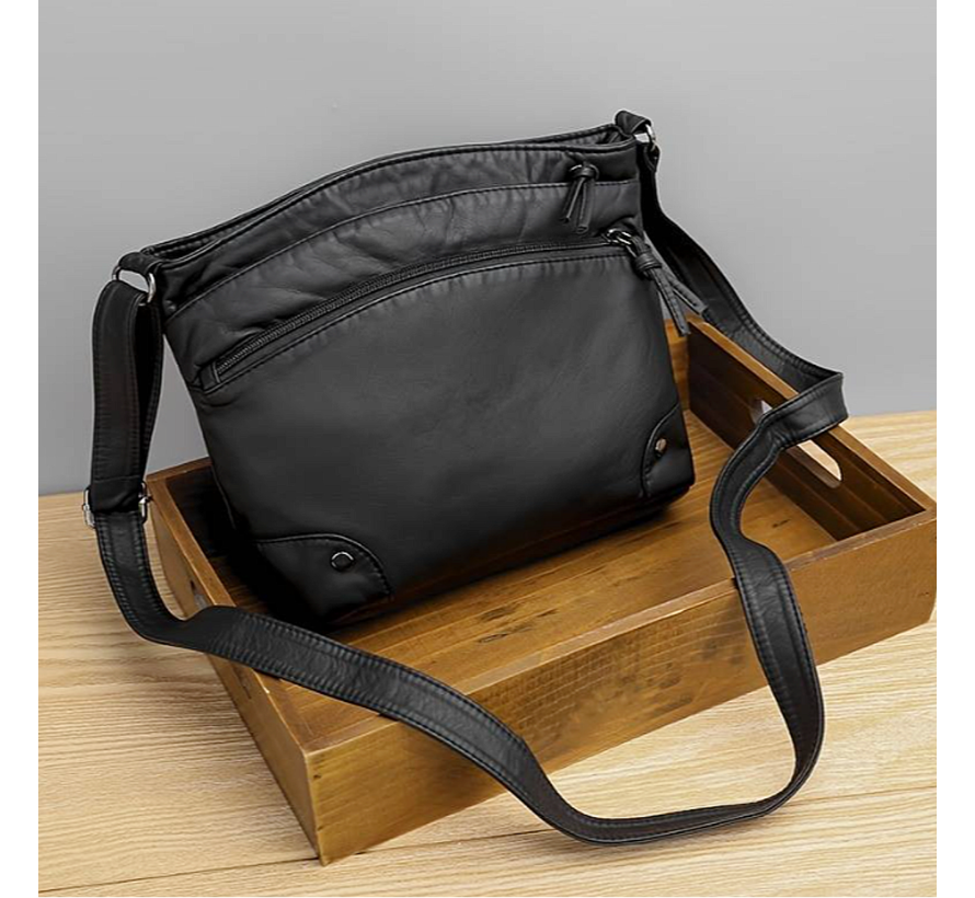 LaGloss® Praktisch en Chic Bruine Schoudertas met Verstelbare Riem - kleur Zwart - Studs - Handtas %%
