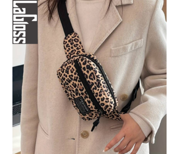 LaGloss® Trendy Nylon Heuptas Luipaardprint - 18 x 11 x 5 cm
