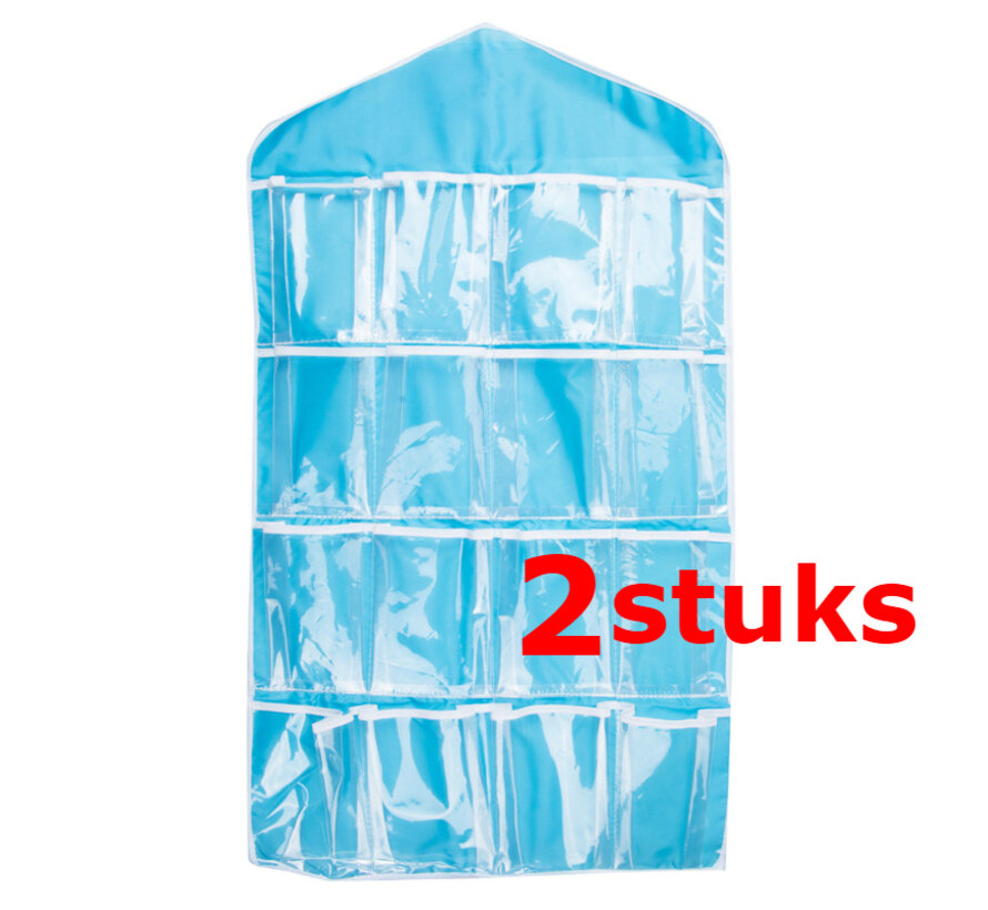 Ophangbare Opbergzak - Organizer met Ophanghaak - Multifunctioneel - 16 Opbergvakken - Kleding organizer - 2 Stuks - Blauw