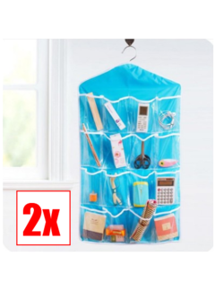 Allernieuwste.nl® Ophangbare Opbergzak - Organizer met Ophanghaak - Multifunctioneel - 16 Opbergvakken - Kleding organizer - 2 Stuks - Blauw