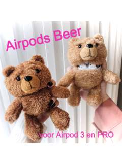 Allernieuwste.nl® Airpods Case voor 3 en PRO BEERTJE Lichtbruin - Beschermhoes Air Pods - Draadloze Airpods Oordopjes Hoesje - Earphone Accessoire Bear - Mode Fashion Pluche Bo de BEER lt.bruin case