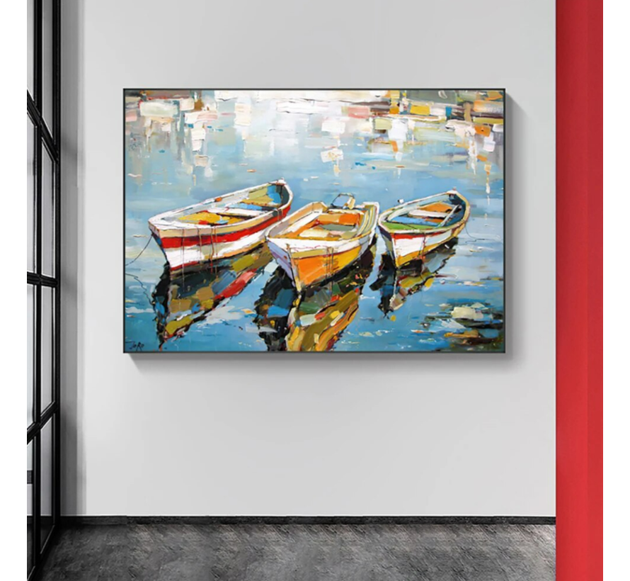 Allernieuwste.nl® Canvas Schilderij Abstract Boot Landschap - Kunst aan je Muur - 50 x 70 cm - kleur