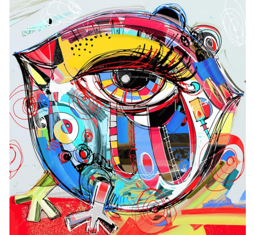 Allernieuwste.nl® Canvas Schilderij Abstracte Graffiti Oog - Modern - Graffiti Street Art Kunst aan je Muur - 60 x 60 cm - kleur