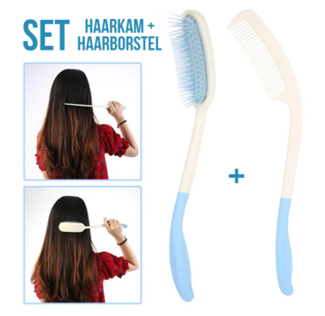 Allernieuwste.nl® Allernieuwste Lange Steel Haar Kam + Haar Borstel - Lange Handgreep - Beperking Handicap Artritis - Ergonomisch - Kam en Borstel