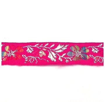 Allernieuwste.nl® 8 meter - GEWEVEN SIERBAND 3.0cm breed -  BLOEMEN PRINT - MULTI/ FUCHSIA -  versieren - knutselen - knutselwerk - naaien - lint - stof - applicatie - afwerkband - home deco