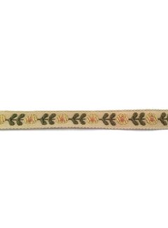 Allernieuwste.nl® 19meter - SIERBAND GEWEVEN BLOEM 1,2cm breed - CREME/GROEN -  versieren - knutselen - knutselwerk - naaien - lint - stof - applicatie - afwerkband - home deco