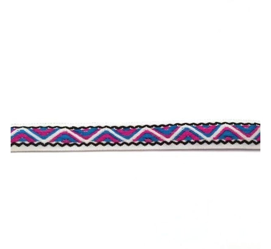 Allernieuwste Fournituren - Geweven Sierband - 1.4cm breed - Lint - Stof - Applicatie - Afwerkband - Lengte 8.5m - Paars Blauw Wit