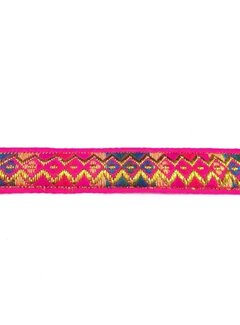 Allernieuwste.nl® Allernieuwste Fournituren - Geweven Sierband - 2.3cm breed - Lint - Stof - Applicatie - Afwerkband - Lengte 11.5m - Goud - Fuchsia