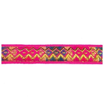 Allernieuwste.nl® Allernieuwste Fournituren - Geweven Sierband - 2.3cm breed - Lint - Stof - Applicatie - Afwerkband - Lengte 11.5m - Goud - Fuchsia