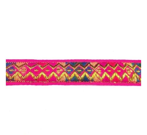 Allernieuwste.nl® Allernieuwste Fournituren - Geweven Sierband - 2.3cm breed - Lint - Stof - Applicatie - Afwerkband - Lengte 11.5m - Goud - Fuchsia