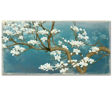 Allernieuwste.nl® Canvas Schilderij Prachtige Witte Bloemen 1 -  50 x 100 cm
