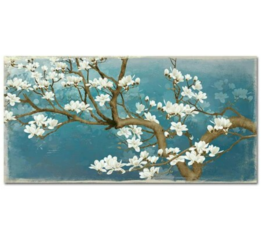 Allernieuwste.nl® Canvas Schilderij Prachtige Witte Bloemen 1 - Woonkamer - Kunst aan je  50 x 100 cm - kleur