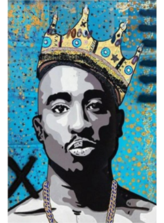 Allernieuwste.nl® Canvas Schilderij Rapper Tupac met Gouden Kroon 2 - 60 x 80 cm
