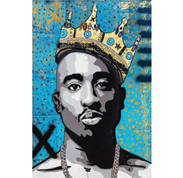 Allernieuwste.nl® Canvas Schilderij Rapper Tupac met Gouden Kroon 2 - 60 x 80 cm