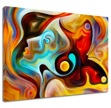 Allernieuwste.nl® Canvas Schilderij Gekleurde Vrouwen Gezicht - 50 x 100 cm