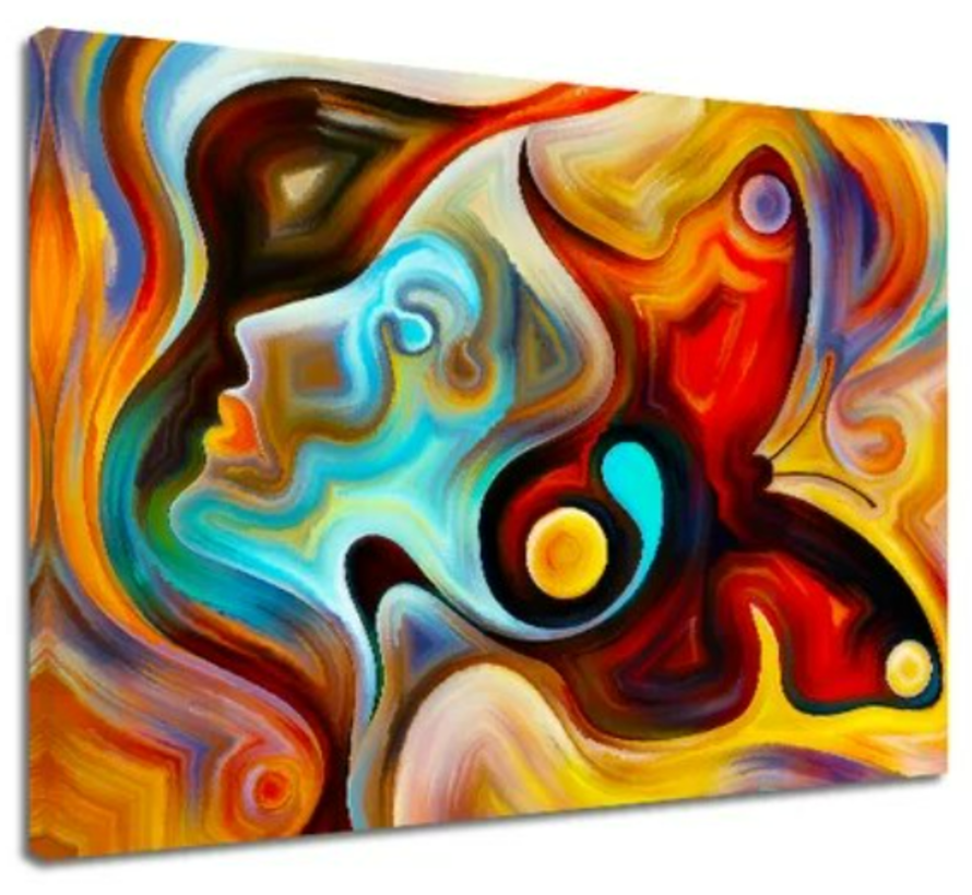 Allernieuwste.nl® Canvas Schilderij Gekleurde Vrouwen Gezicht - Wall Art - Modern - 50 x 100 cm - kleur